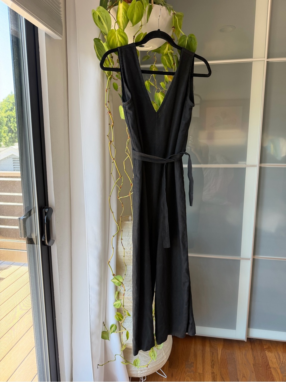 Mara Black V-Neck Women's Jumpsuit with Waist Tie